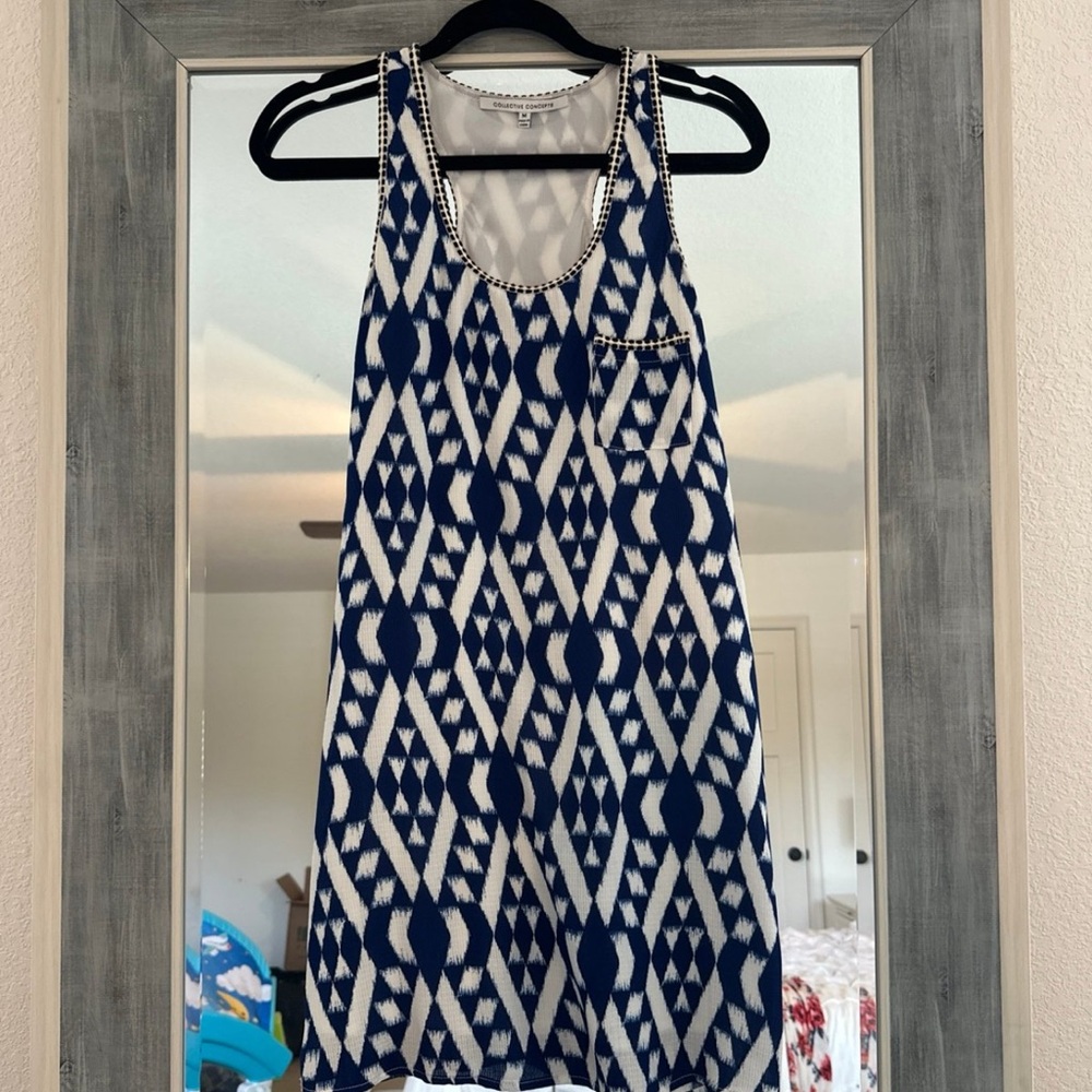 Navy and White Geometric Size M Dress